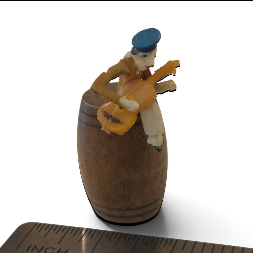 Vintage 1930s 40s Japan Celluloid Guitar Musician Wood Barrel Miniature